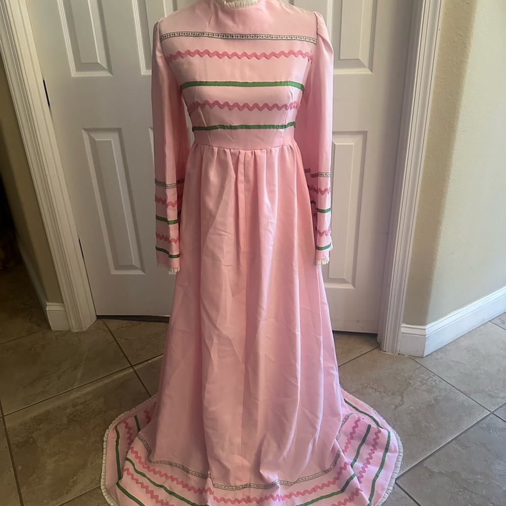Small Pink and Green long dress with ribbon design perfect as a costume